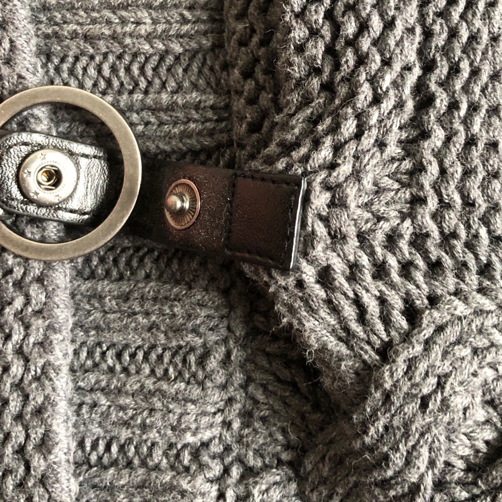 Tommy Hilfiger Shawl Collar Short Sleeve Sweater Grey Cotton Buckle Snap Front - Picture 11 of 15
